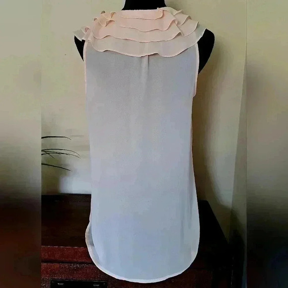 Forever 21  Sleeveless Blouse Pake Pink Small Ruffle Lightweight Semi Sheer - Picture 7 of 9